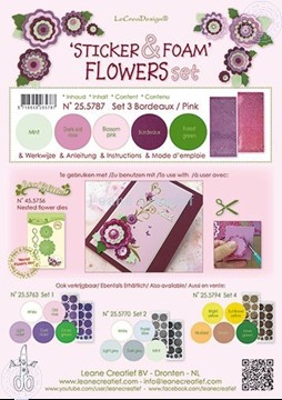 Afbeeldingen van Sticker &  Foam Flowers Set 3 Bordeaux Pink