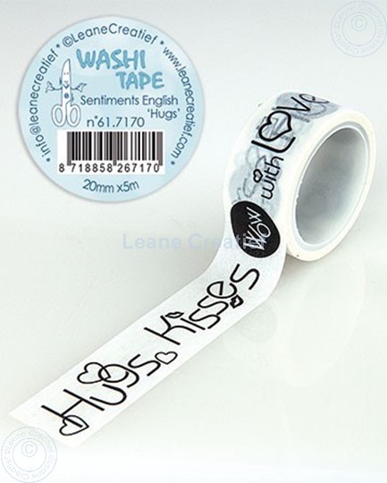 Image sur Washi tape Textes en Anglais “Hugs”, 20mm x 5m.