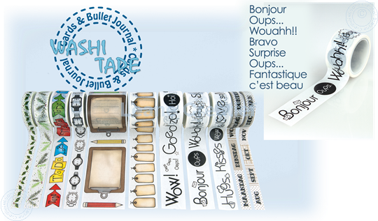 Afbeelding van Washi tape Franse teksten 1 “Bonjour…” 25mm x5m.