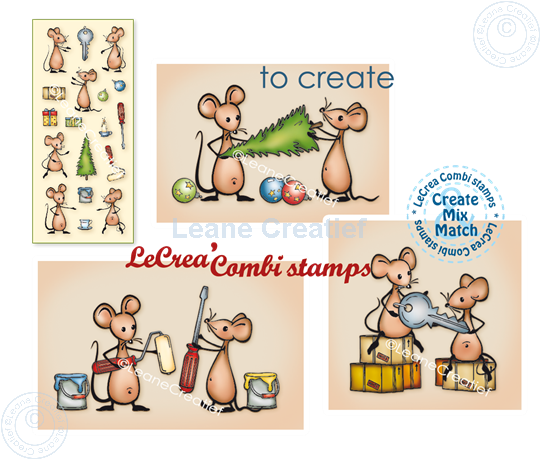 Afbeelding van LeCreaDesign® combi clear stamp Mice speciale gelegenheden