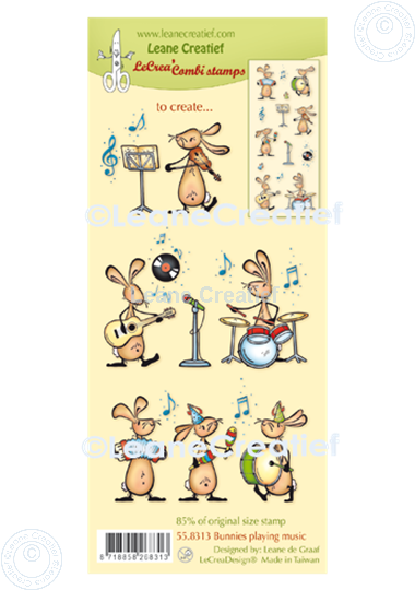 Afbeelding van LeCreaDesign® combi clear stamp Bunnies spelen Muziek