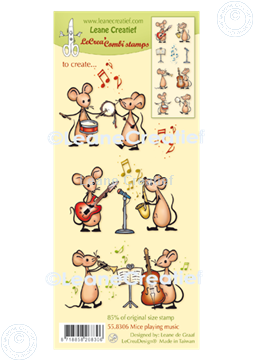 Afbeeldingen van LeCreaDesign® combi clear stamp Mice spelen Muziek